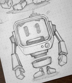 Triptych's sketch of a robot from the FBI's SOS game