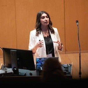 2024 Ward Scholar Maryam Gerges presenting at Student Scholars Symposium