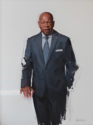 Neal's portrait of John Lewis hanging in the Smithsonian