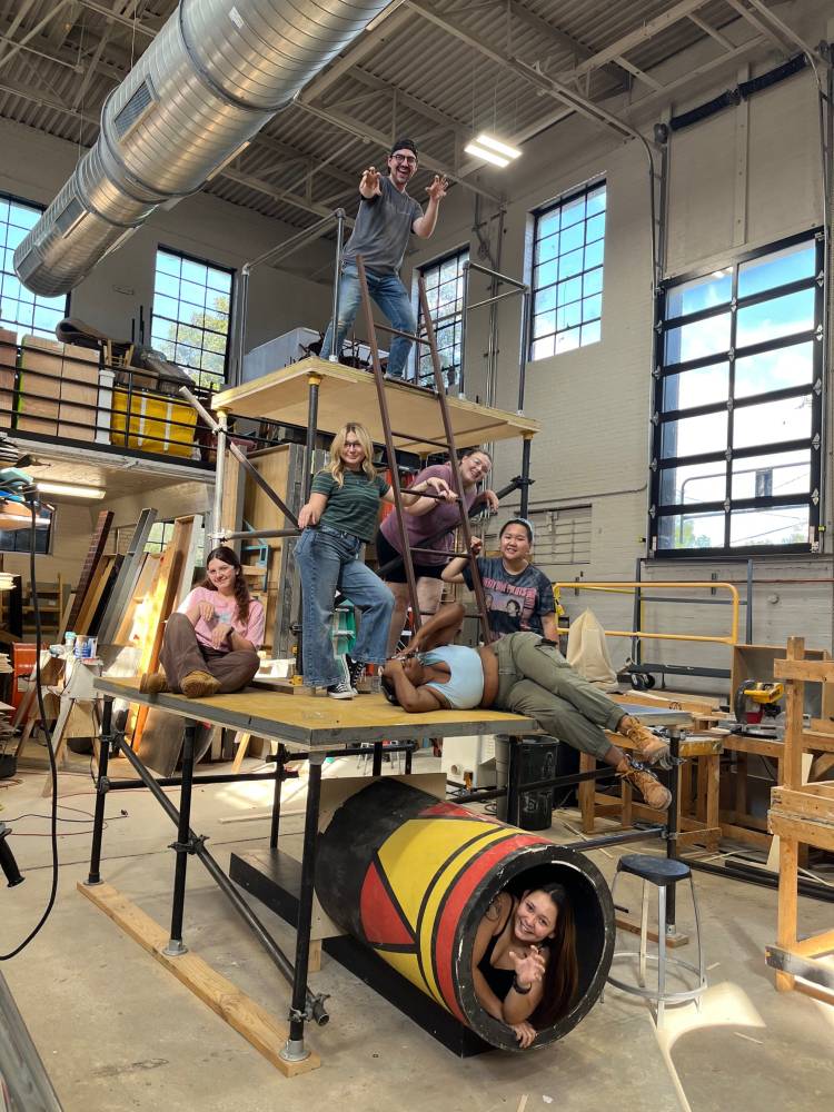 Students in Lipscomb's new scene shop. 