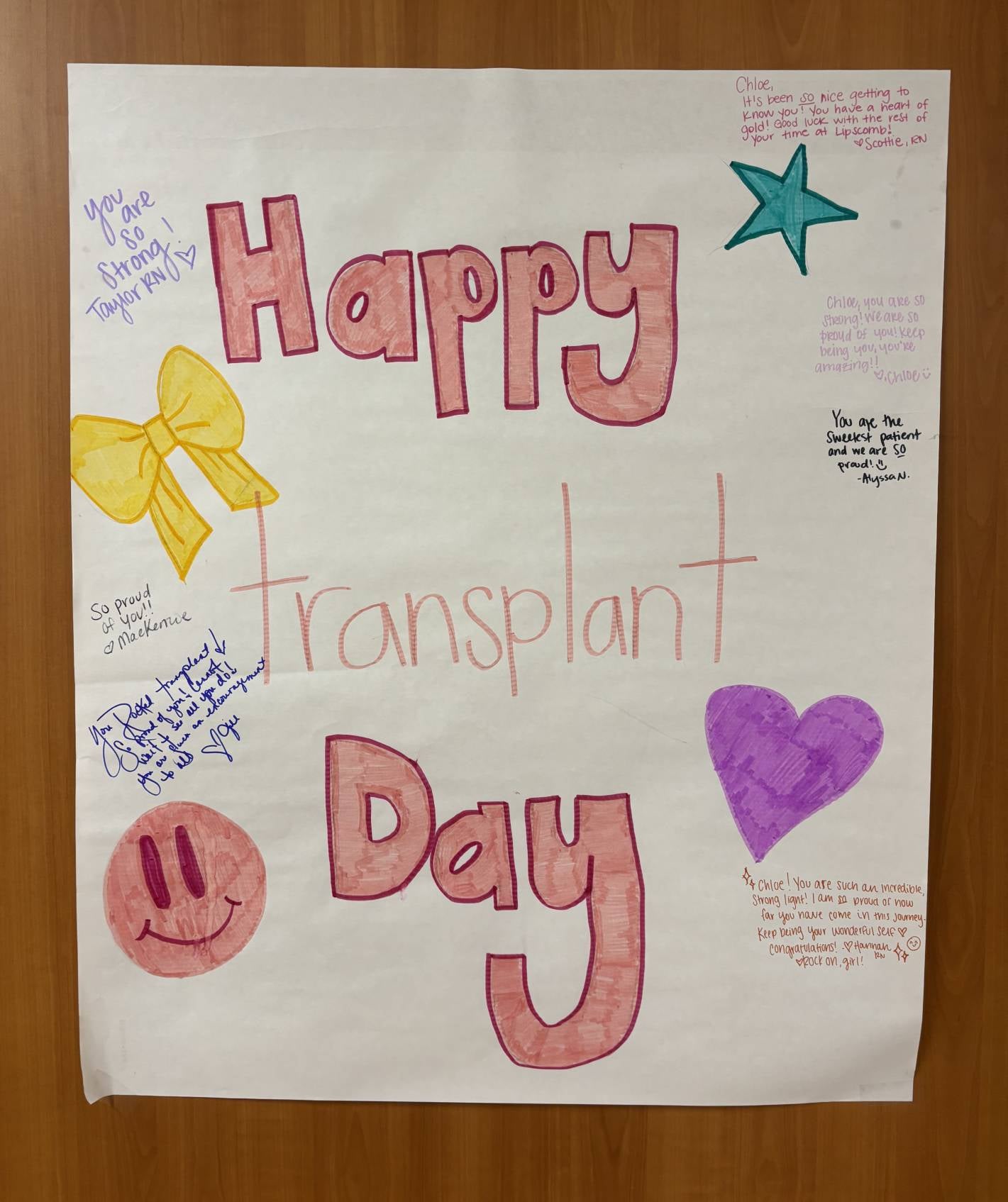 Poster that says Happy Transplant Day