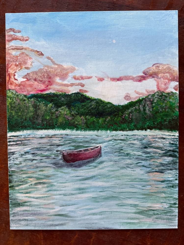 Chloe painted this picture of a boat on the water one afternoon when at home when she was in isolation in March .