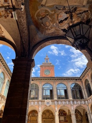 Historic ceiling and courtyard at the University of Bologna