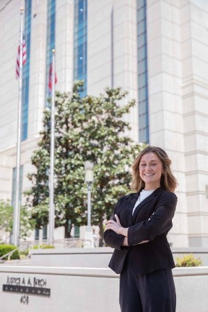 Ava Noviello in front of the Metro Davidson County Courthouse