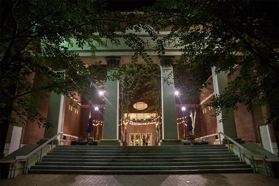 Beman Library at night.