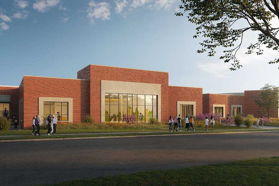 Lipscomb Academy Lower School expansion rendering at elevation from Harding Place