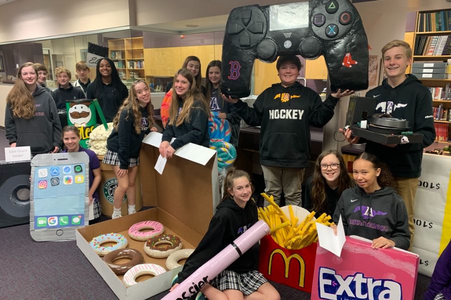 Students created larger-than-life replicas of favorite items.