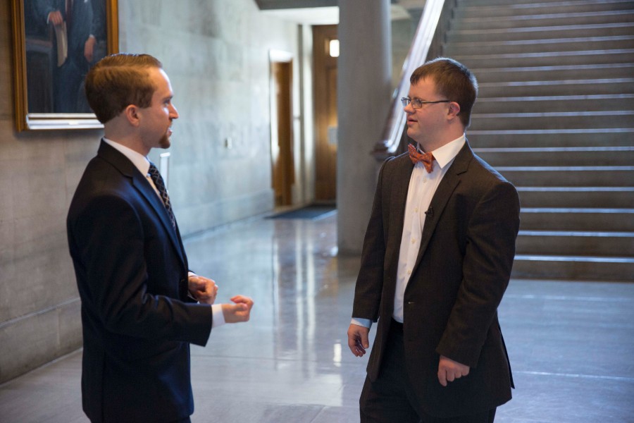 Jason Roger visiting with a Tennessee government official during his internship 