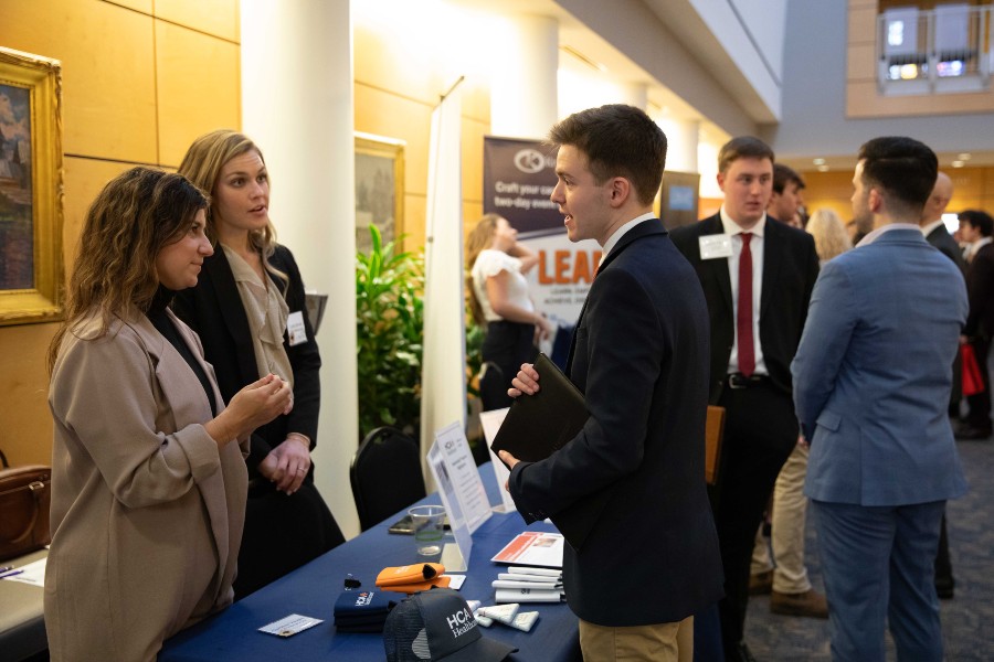 Students and accounting firms interacting at a career fair on Lipscomb's campus.