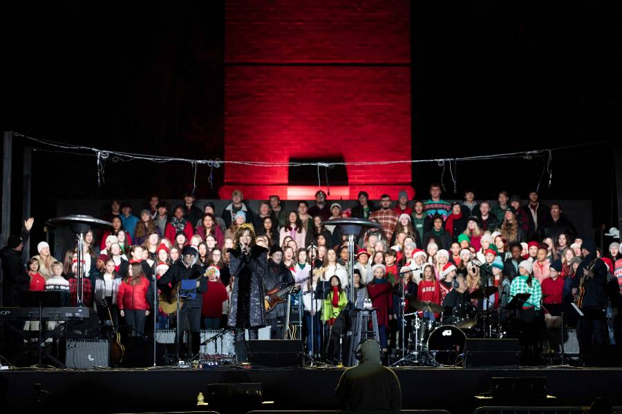 Lighting of the Green on the steps of Allen Bell Tower. 