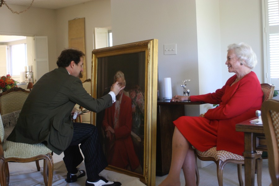 Michael Shane Neal working on a portrait of Sandra O'Connor