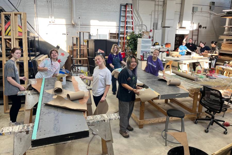 Students working on production props in the new Scene Shop. 