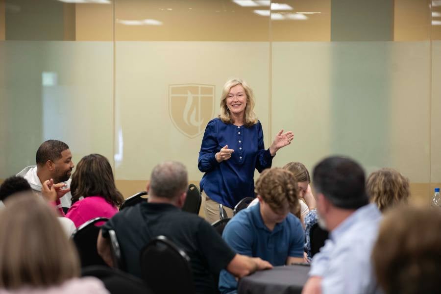 Lisa Davies speaks to students
