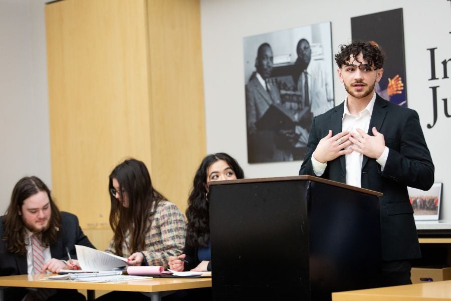 student at podium