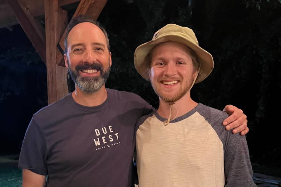 Corbin Schmidt, right, with lead actor Tony Hale on the set.