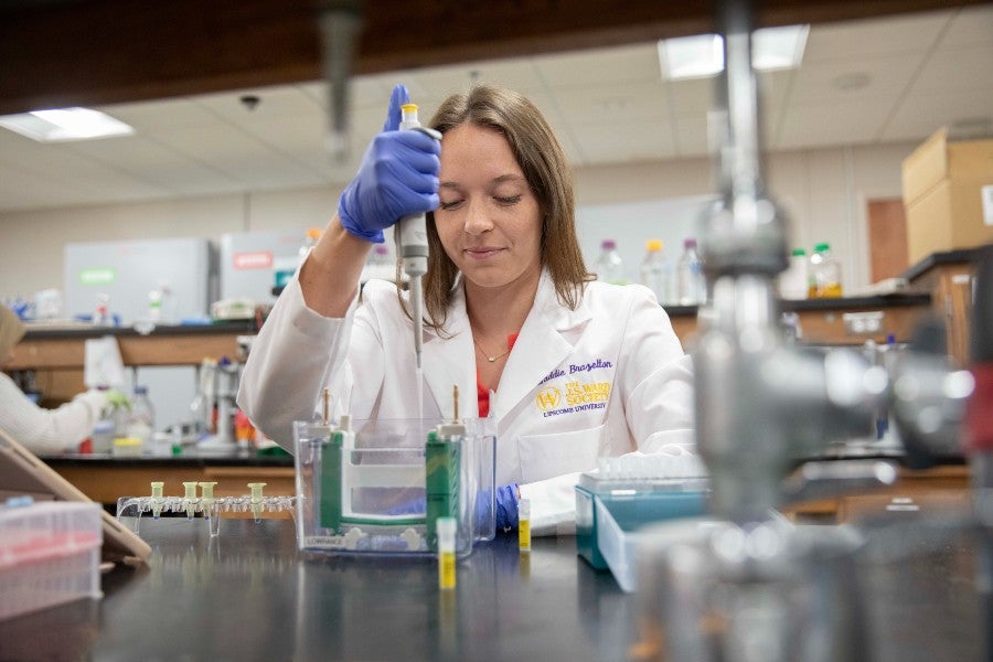 Maddie Brazelton at work in the bio lab