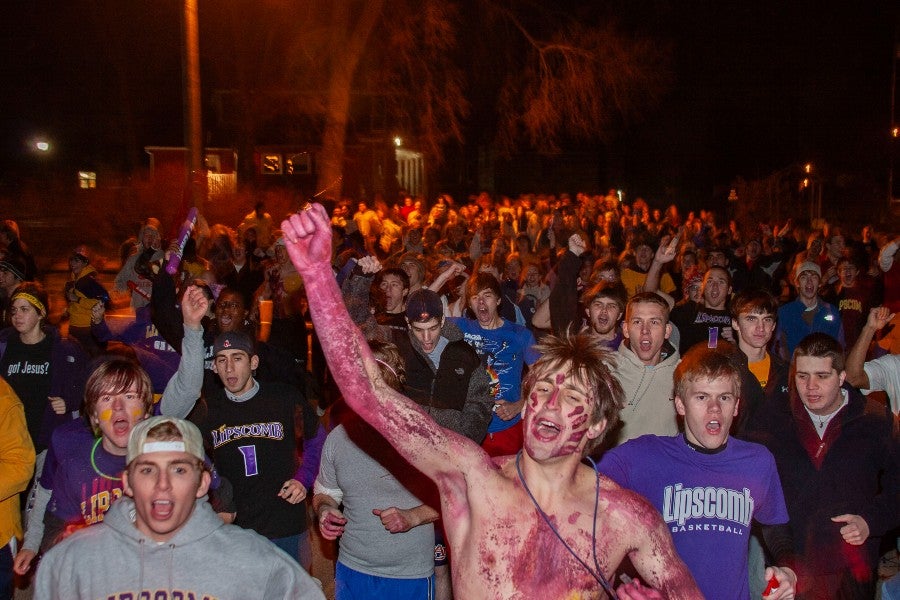 Students participating in the Running of the Bison in 2008