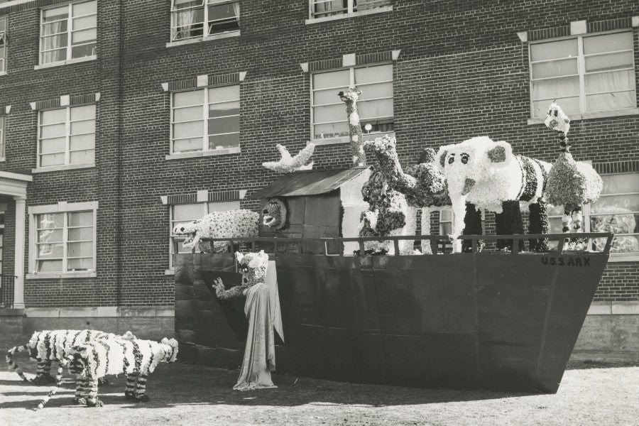 A 1960s or 70s student exhibit of Noah's Ark for Homecoming