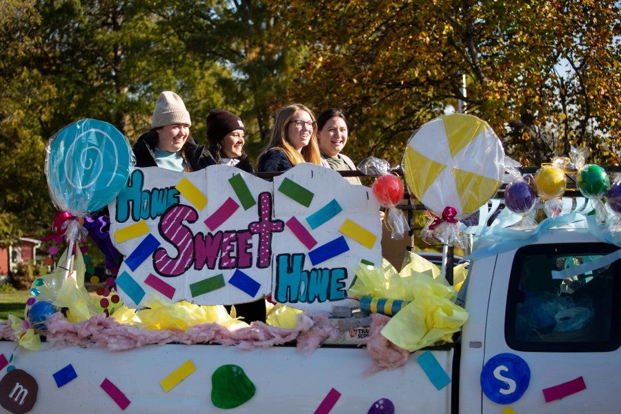 Student float in an on-campus parade