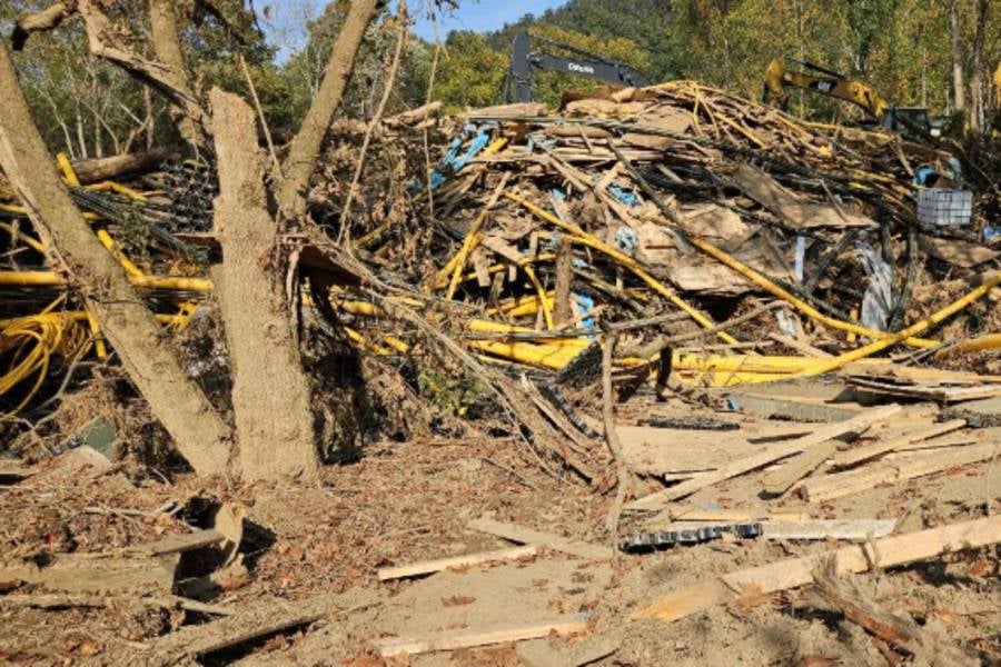 A debris pile left by Tropical Storm Helene near S Industrial Dr in Erwin, Tennessee. Photo courtesy: Tim Bailey