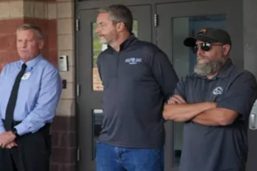 From left to right, Erwin Mayor Glenn White, Superintendent of Schools John English, and Town Recorder Tim Bailey at a Press Conference on Tropical Storm Helene. Photo courtesy: Tim Bailey