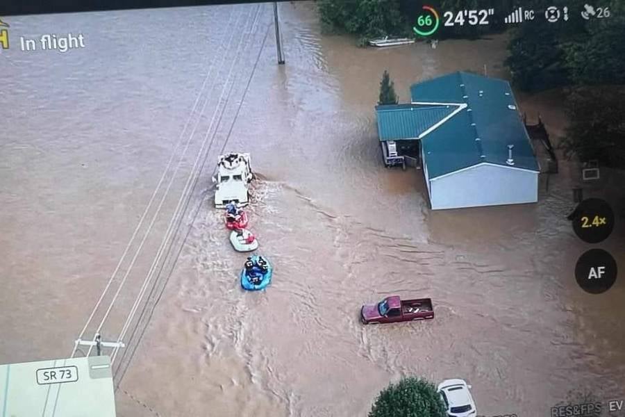 Many residents in Newport had to be rescued from their homes by boat as flood waters rose. Photo courtesy: Rob Mathis