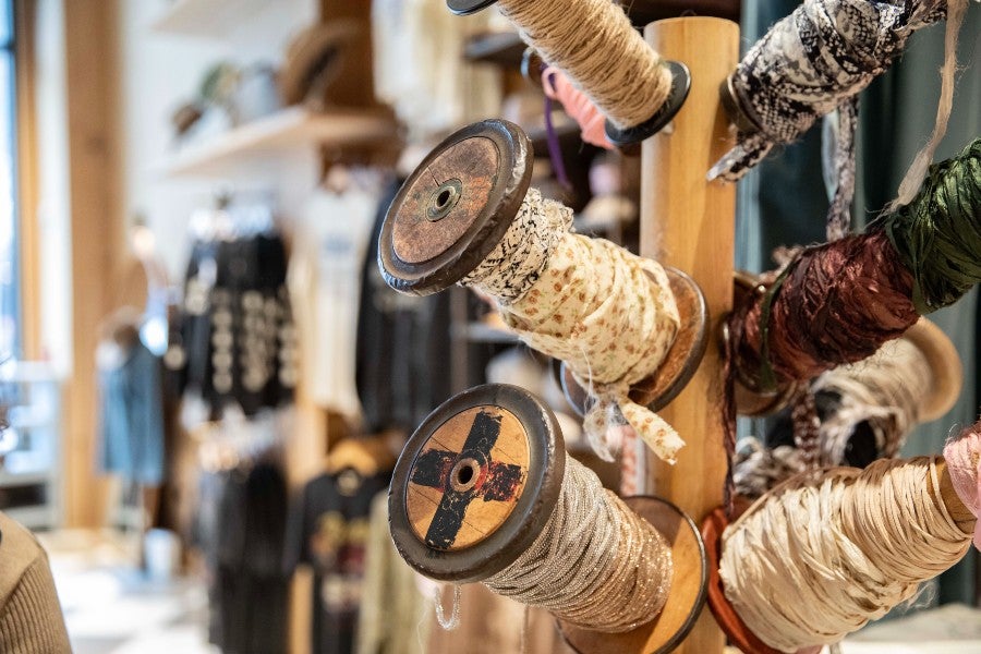 Accessories for hats on display in Rustler Hat Co.