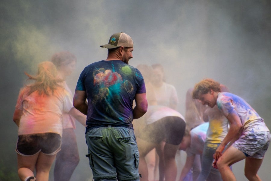 Members of the Sulpher Well Youth Group having a color fight