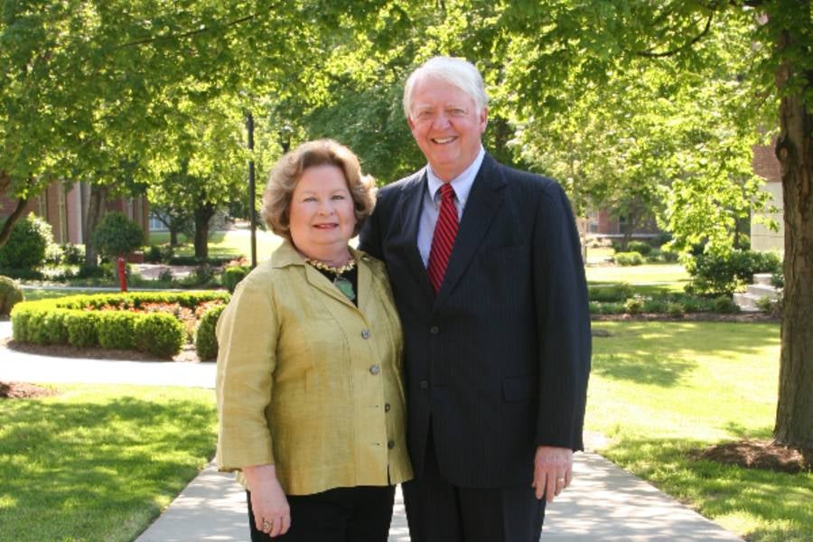 Mike and Mary Adams on the Lipscomb campus. 