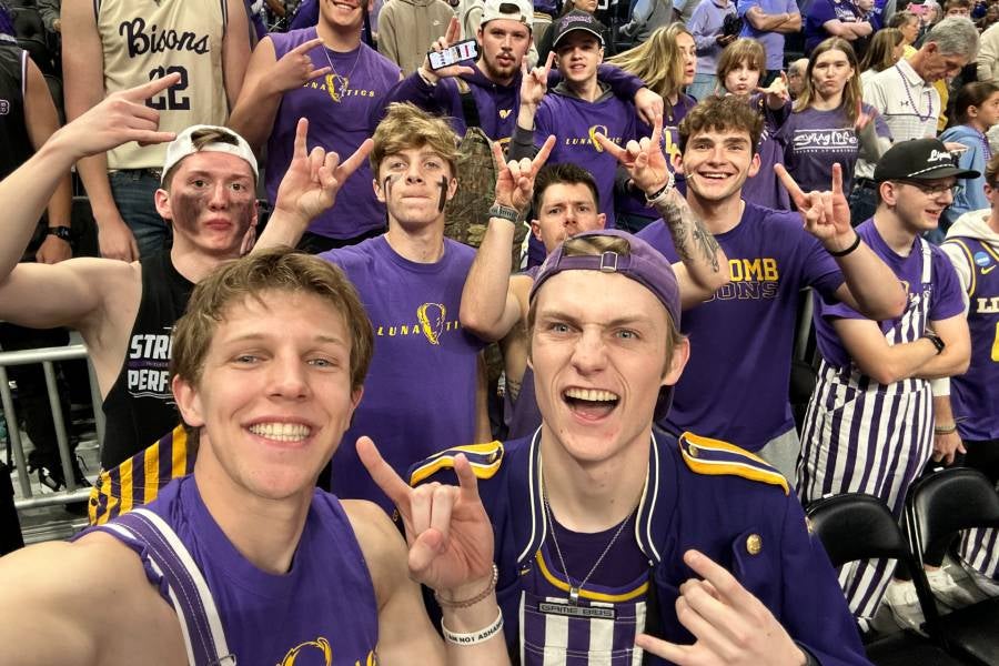 Jackson Gibree and the Lippy Lunatics cheering for the Bisons. 