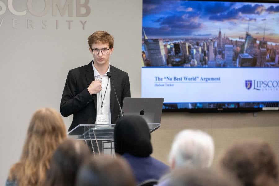 Hudson Tucker presenting his research. 