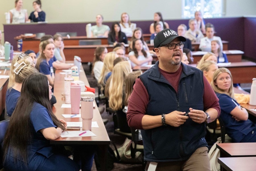 guest speaker from Nashville Anti-Human Trafficking Coalition speaks to students from multiple health science disciplines