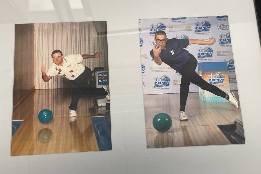 Photos that are side by side of Ken Mayer and his father, Ken Mayer Sr. 