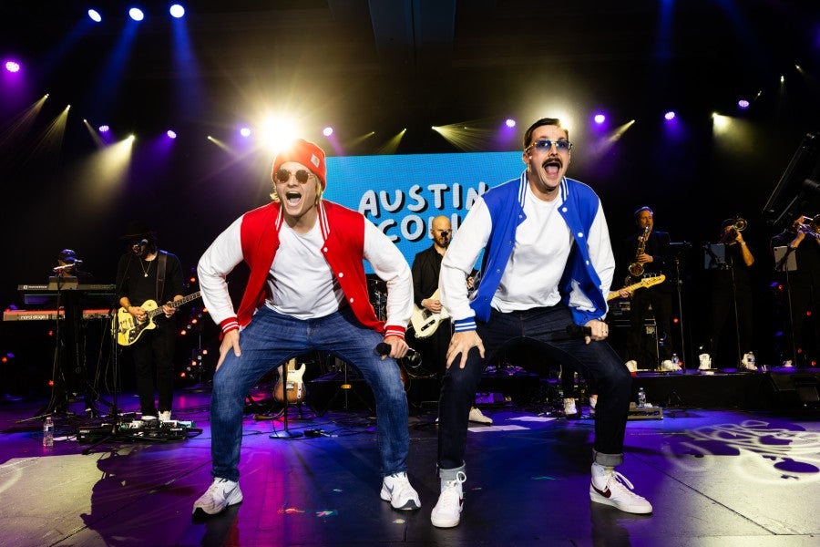 Austin & Colin on stage at a live performance