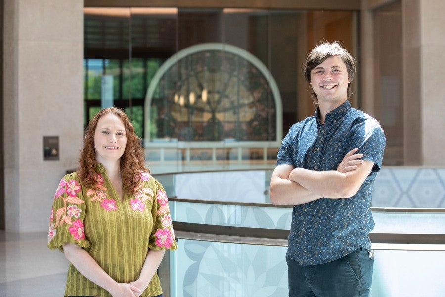 portrait of Kate Gunn (left) and Caleb Williams (right) in the Tennessee State Museum