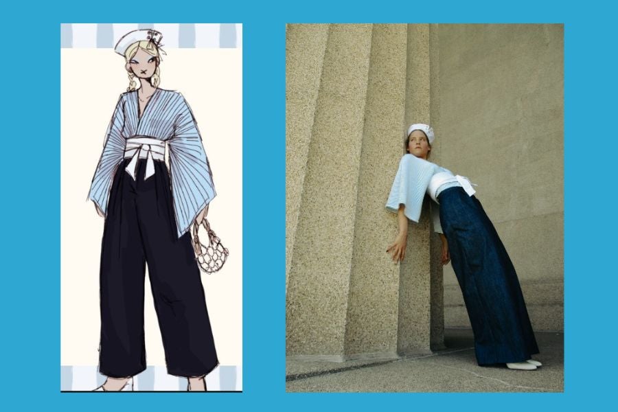 participant Kelsie Hanke's design from her photo shoot and her final sketch.