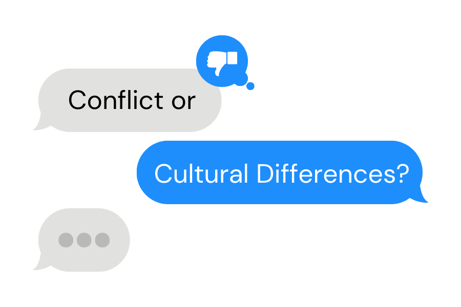 Text messages saying "Conflict or" "Cultural Differences?"