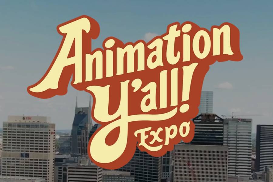 Animation Y'all words with skyline of Nashville. 