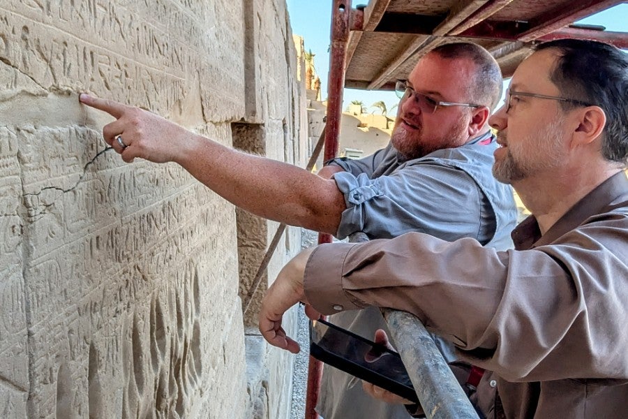 Lipscomb archaeologists discuss inscriptions on the Karnak Temple's walls.