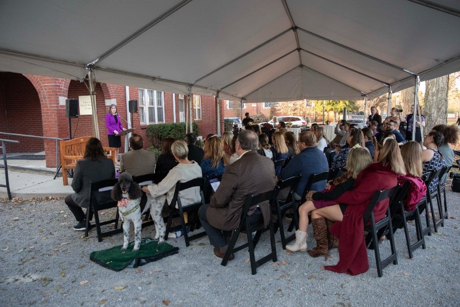 Reunion crowd at the Lipscomb Family Therapy center building