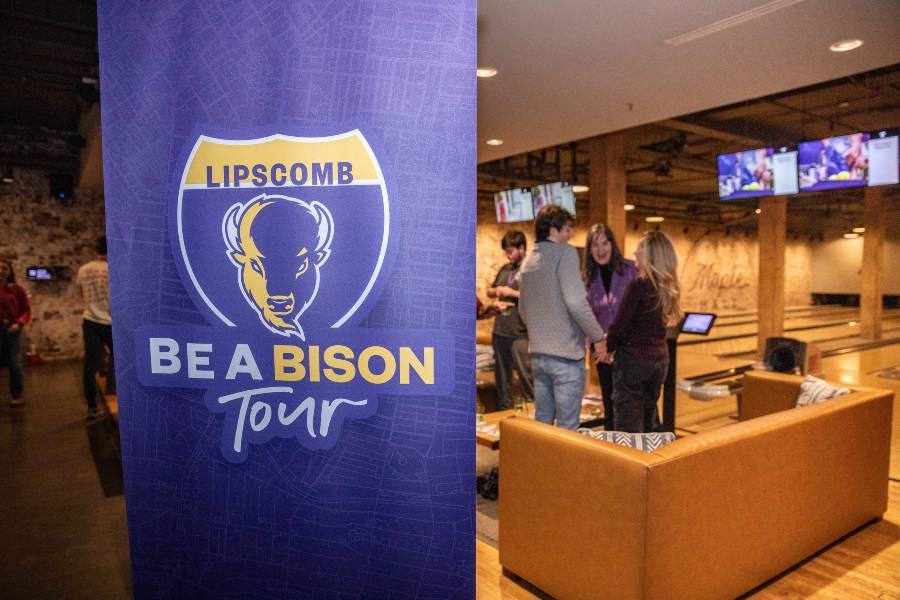 Be A Bison banner with people in the background. 