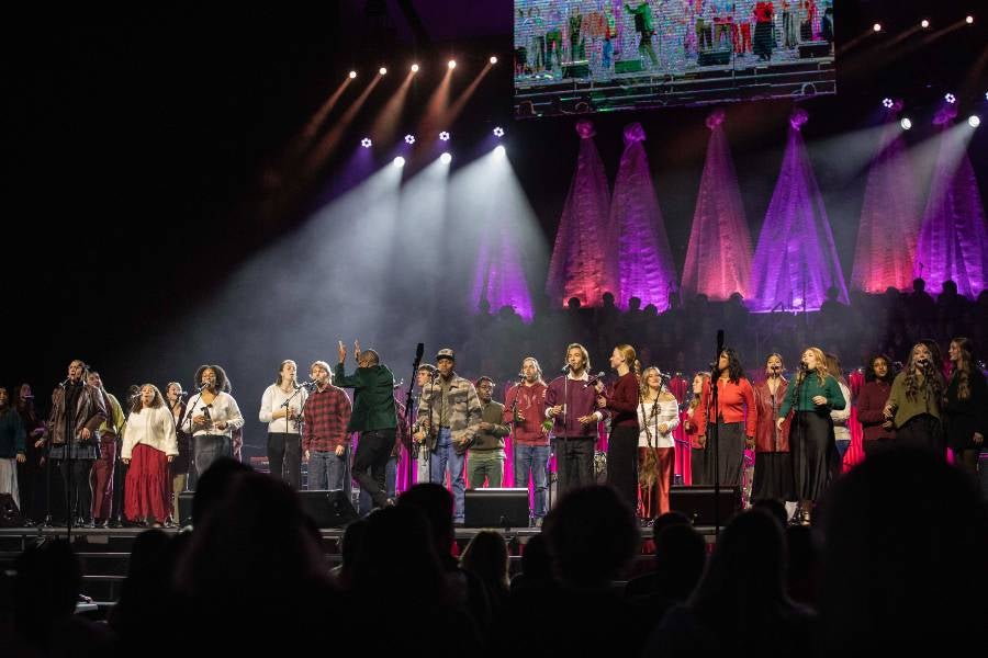 Lipscomb Gospel Choir performing at Lighting of the Green. 