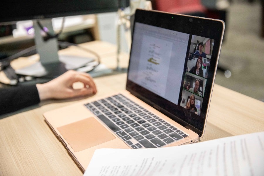 A computer logged in to a remote class