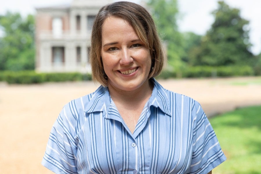 portrait of Emily Nix on the grounds of Two Rivers Mansion