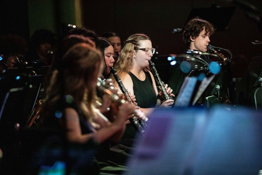 student playing clarinet in a winds chamber music concert