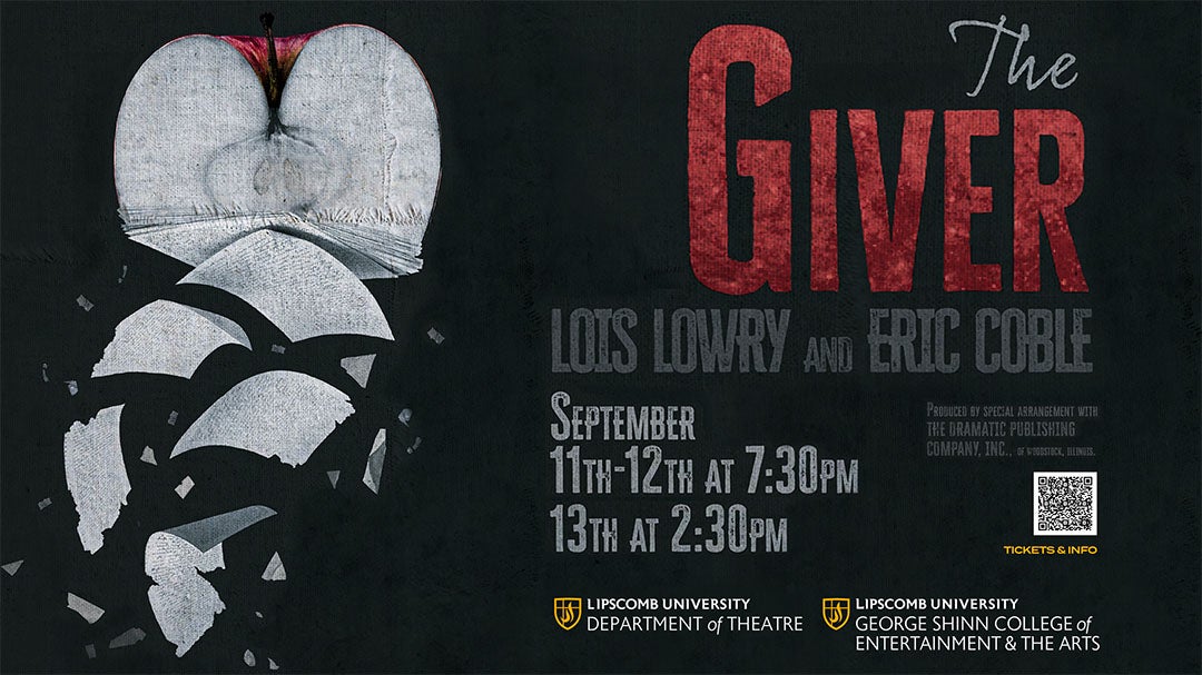 Design of an apple turning into paper with The Giver show details