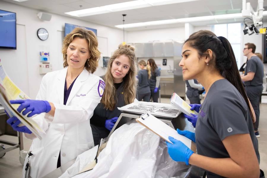 PA faculty member working with student in the lab. 