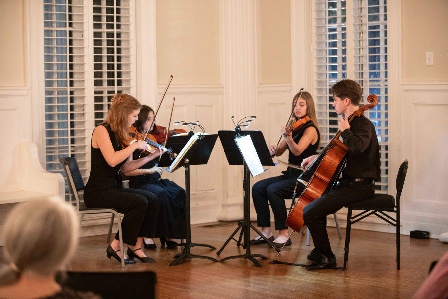 2024 members of the Avalon trio performing at Longview Mansion