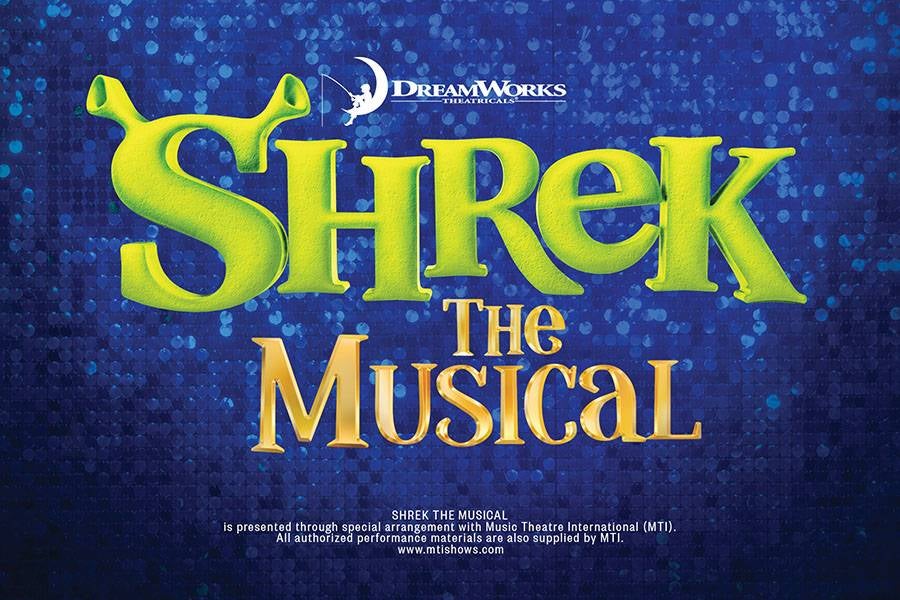 Shrek The Musical playbill artwork on a blue background