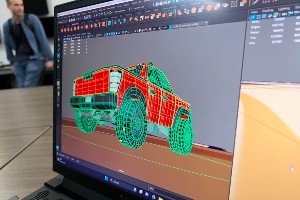 The 3D image of the vintage Bronco in the works on a computer